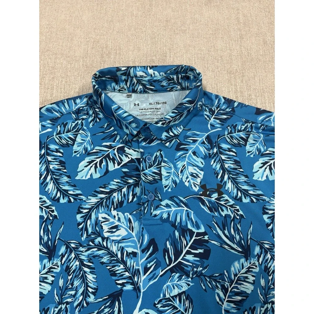 Under Armour The Playoff Polo Mens XL Blue Floral AOP Performance Golf